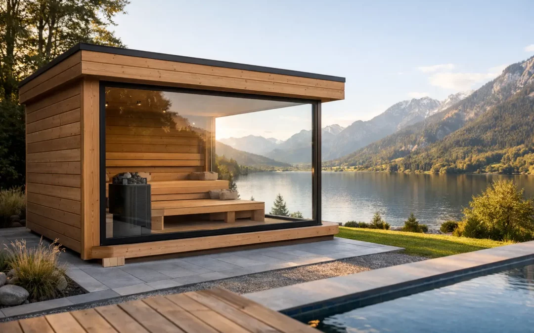 Aussensauna mit Panorama Fenster planen
